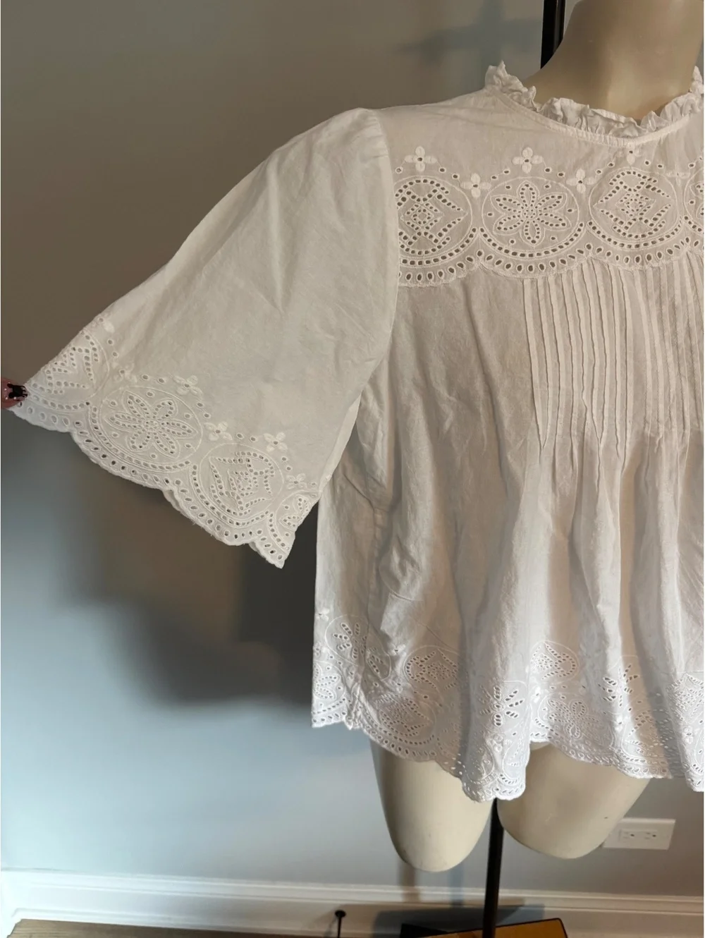 NWT Madewell White Eyelet Lace Puff Sleeve Blouse Size L